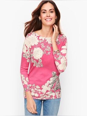 Talbots Floral Paisley Sweater in Pink & White